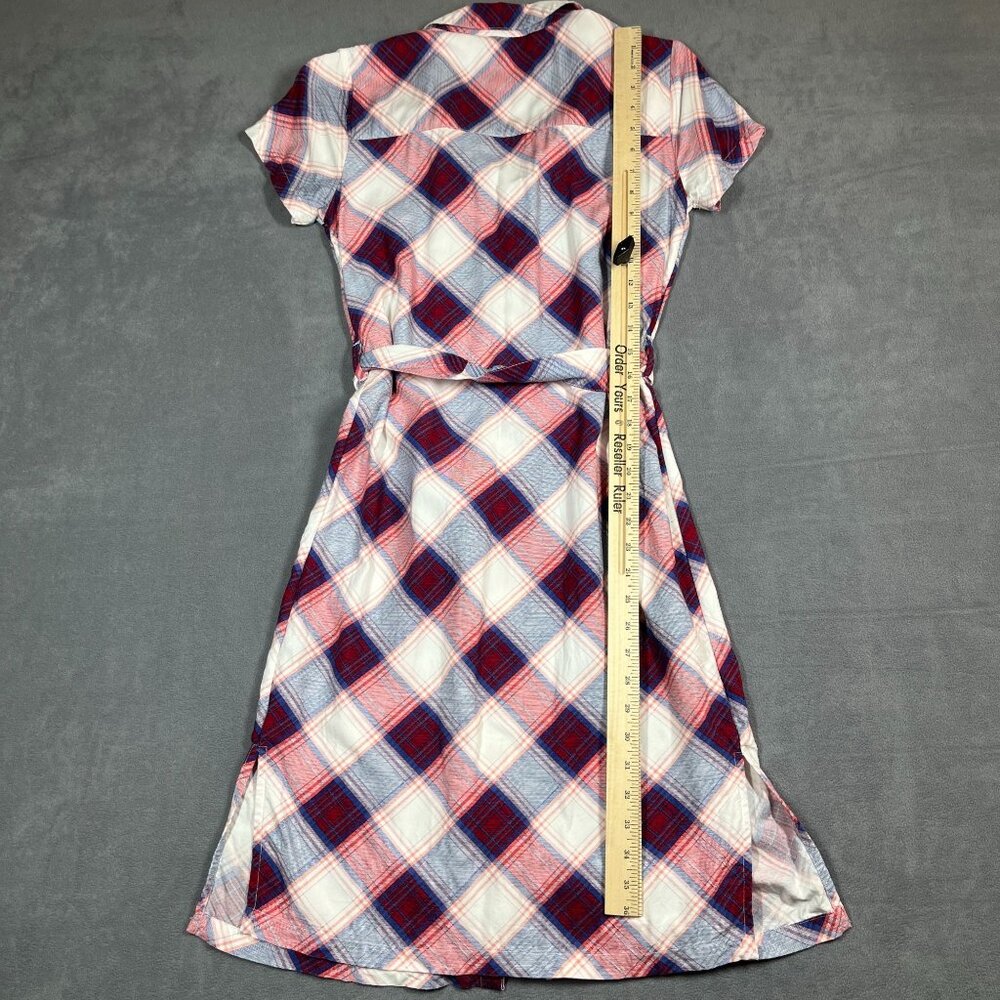 Rock & Republic Women’s Dress XS‎ Red White Blue Plaid Button Front Belted Midi - Picture 8 of 9